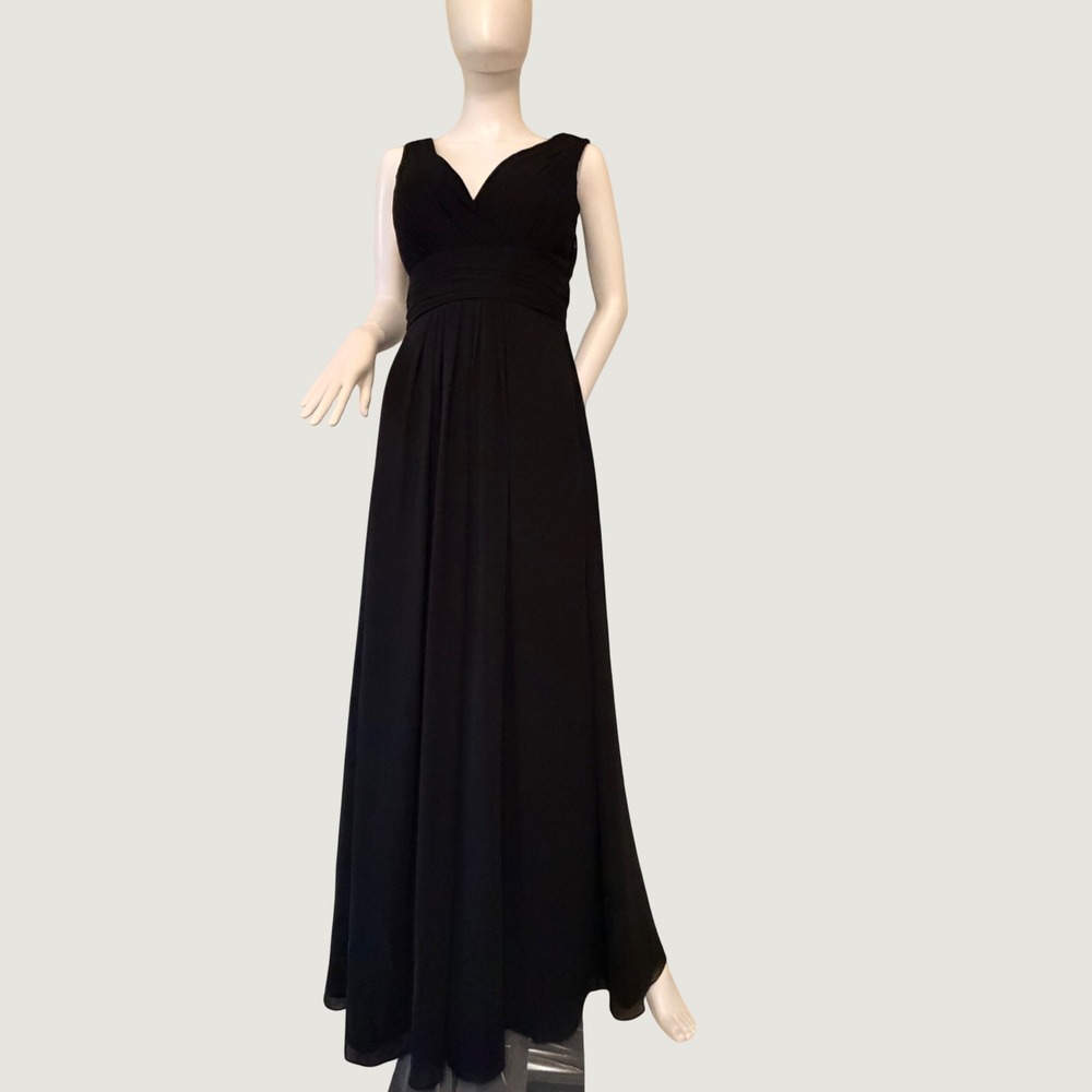Bill Levkoff Womens Black Chiffon Pleated V-Neck Sleeveless Maxi Gown Dress  8